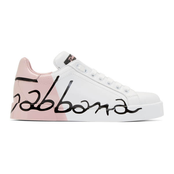 Dolce & Gabbana Logo-painted Leather Sneakers In White | ModeSens