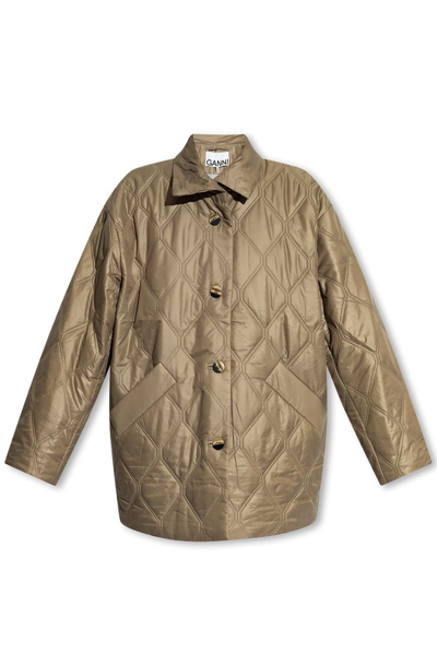 Ganni High-shine Finish Quilted Jacket In Green