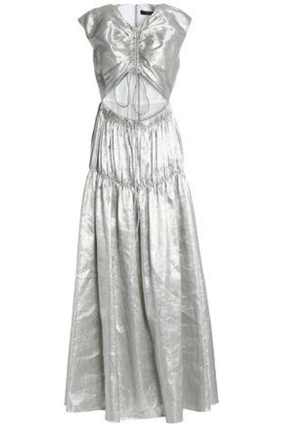 Ellery Woman Cutout Ruched Linen-blend Lamé Gown Silver