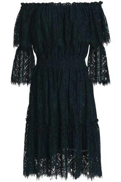 Perseverance Woman Off-the-shoulder Corded Lace Dress Navy