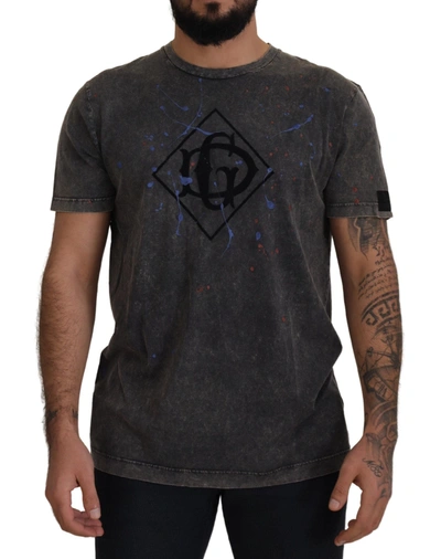 Dolce & Gabbana Elevated Grey Cotton Tee With Discolored Dg Men's Logo