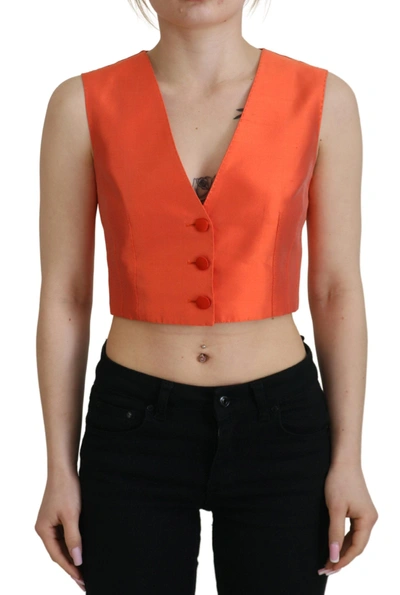 Dolce & Gabbana Orange Sleeveless Waistcoat Cropped Vest Women's Top