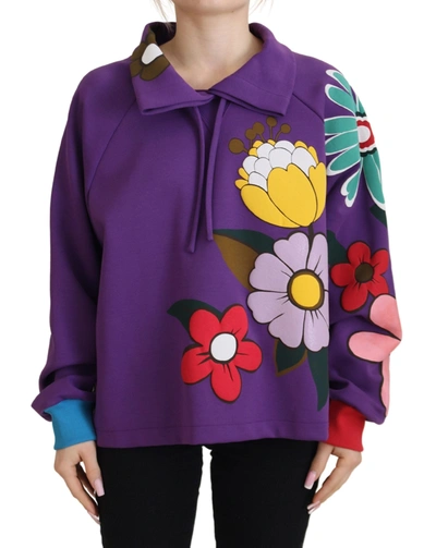 Dolce & Gabbana Purple Floral Print Pullover  Cotton Women's Sweater