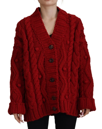 Dolce & Gabbana Red Wool Knit Button Down Cardigan Women's Sweater