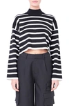 Grey Lab Stripe Turtleneck Crop Sweater In Black/ White