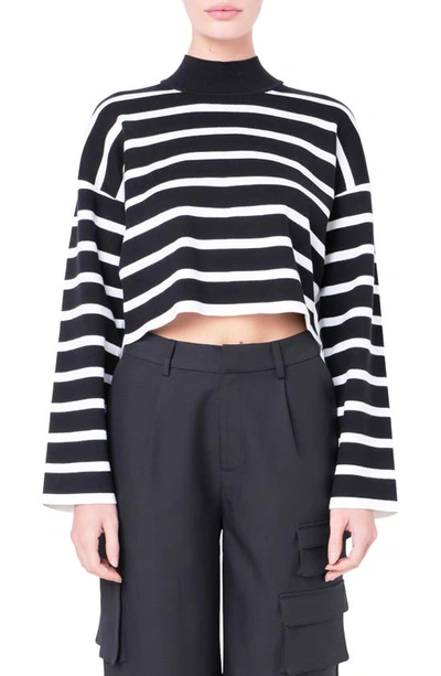 Grey Lab Stripe Turtleneck Crop Sweater In Black/ White