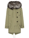 Miu Miu Fur-trimmed Stretch-cotton Coat In Green