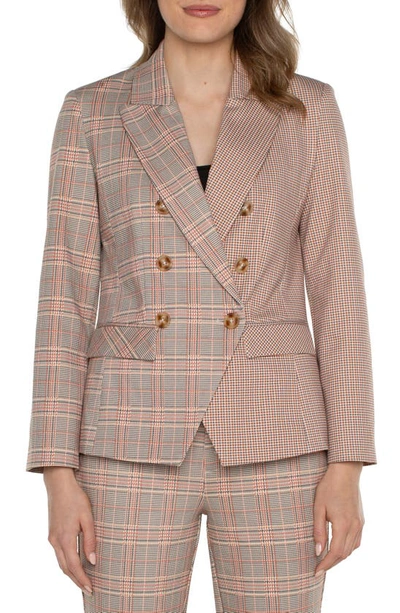 Liverpool Los Angeles Half N Half Plaid Double Breasted Blazer In Lava Flow Green