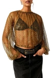 Free People Sparks Fly Sheer Sequin Top In Black Comb