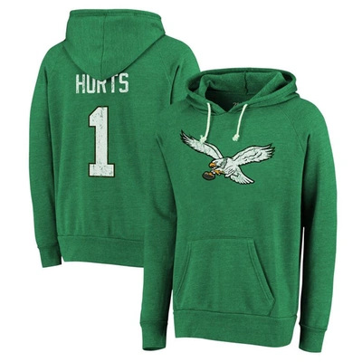 Majestic Threads Jalen Hurts Kelly Green Philadelphia Eagles Name & Number Tri-blend Pullover Hoodie