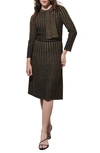 Ming Wang Shimmer Stripe Tie Neck Metallic Sweater Dress In Black/ Gold