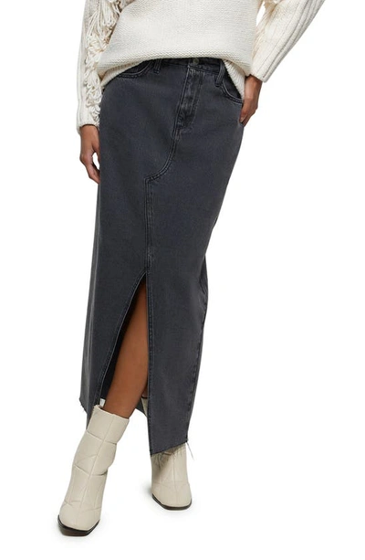 River Island Front Slit Denim Maxi Skirt In Grey