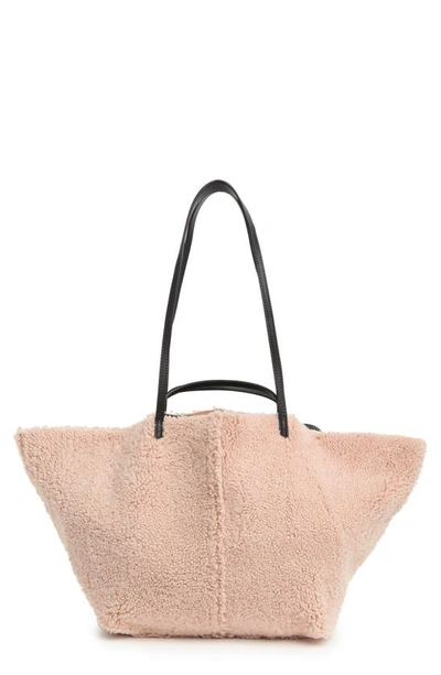 Allsaints Hannah Genuine Shearling Tote In Alabaster Pink