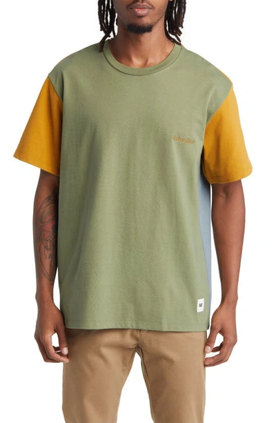Cat Wwr Colourblock Cotton T-shirt In Green Multi