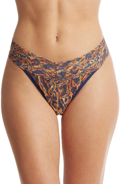 Hanky Panky Print Lace Original Rise Thong In Wild About Blue Animal Print