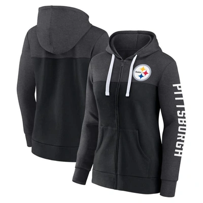 Fanatics Branded Heather Charcoal Pittsburgh Steelers Plus Size City Ties Full-zip Hoodie
