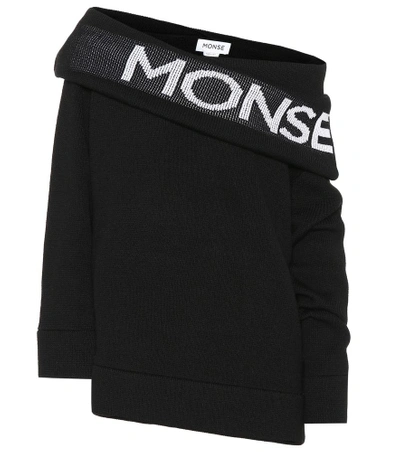 Monse Knitted Sweater With Logo Intarsia Shawl Collar In Nero