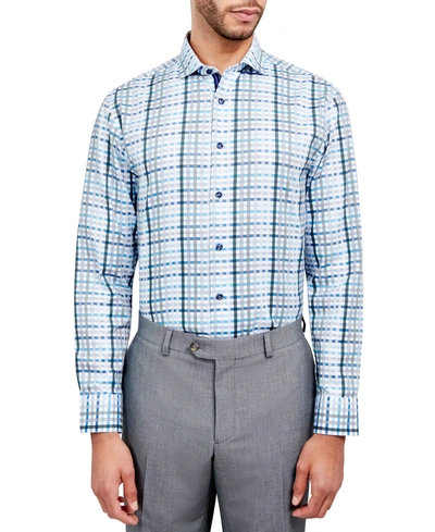 Michelsons Of London Men's Regular-fit Dobby Plaid Dress Shirt In Blue