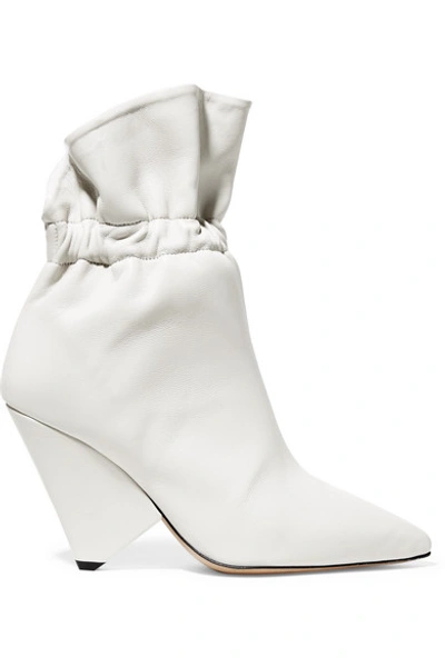 Isabel Marant Lileas Ruched Leather Ankle Boots In Ivory