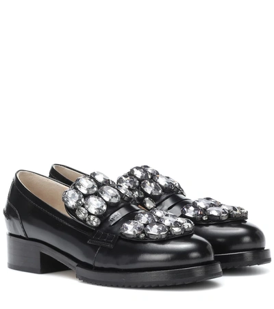 N°21 Crystal-embellished Leather Loafers In Black