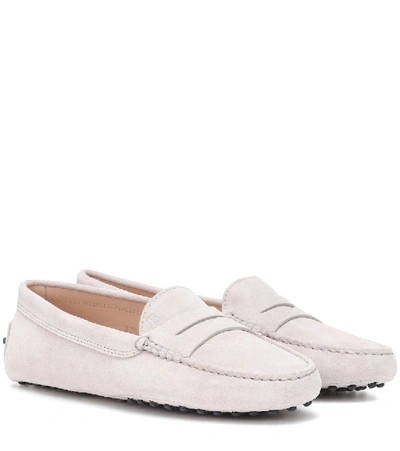 Tod's Gommino Suede Loafers In Light Gray
