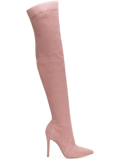 Gianvito Rossi Fiona 105 Bouclé Over-the-knee Boots In Pink