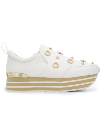 Versace Jeans Embellished Platform Sneakers In White