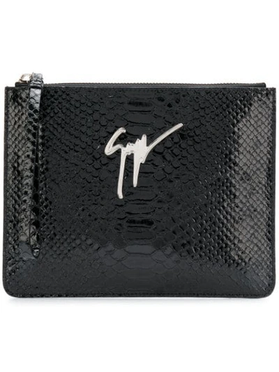 Giuseppe Zanotti - Python-embossed Leather Clutch Margery In Black