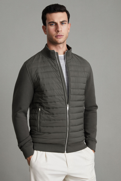 Reiss Freddie - Sage Hybrid Quilt And Knit Zip-through Jacket, Xxl