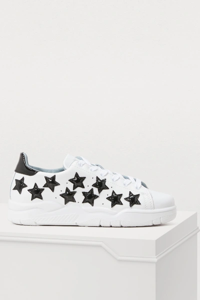 Chiara Ferragni Roger White Leather Sneaker With Black Stars