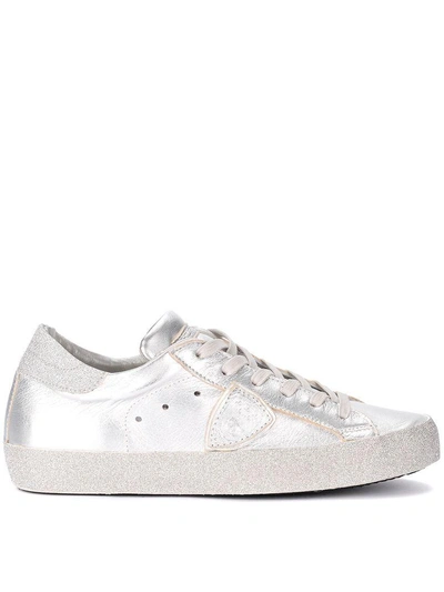 Philippe Model Sneaker  Paris In Silver Metal Leather In Argento