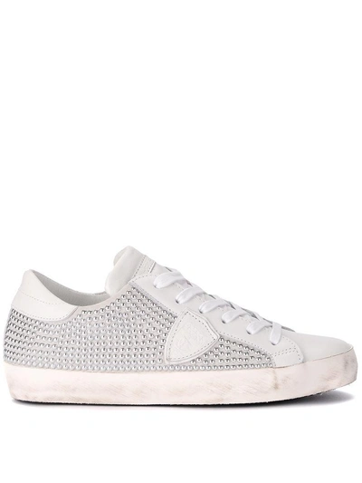 Philippe Model Paris White Leather And Suede Sneaker With Studs In Bianco
