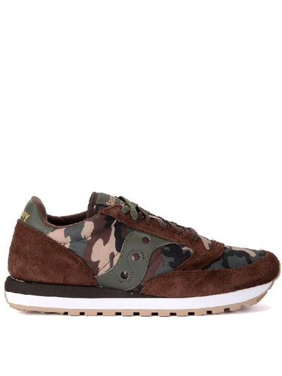 Saucony Jazz Brown Suede And Camouflage Fabric Sneaker In Multicolor