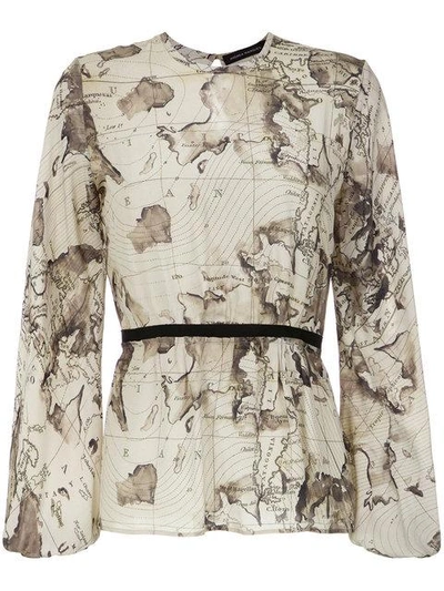 Andrea Marques Maps Print Blouse In Neutrals