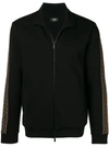 Fendi Zipped Logo Stripe Track Jacket In Black