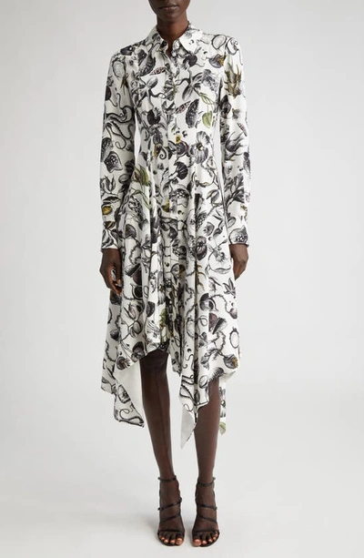 Jason Wu Collection Marine Print Long Sleeve Asymmetric Hem Silk Shirtdress In Chalk Multi