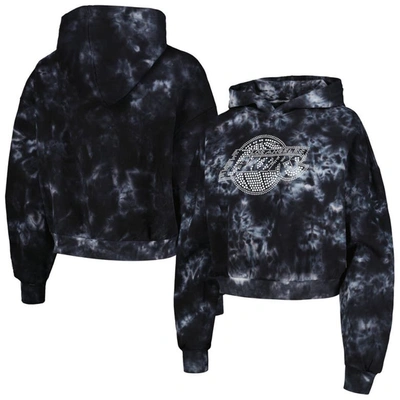 The Wild Collective Black Los Angeles Lakers Tie-dye Cropped Pullover Hoodie