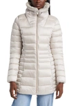 Save The Duck Caroline Faux Fur Collar Longline Puffer Jacket In Rainy Beige