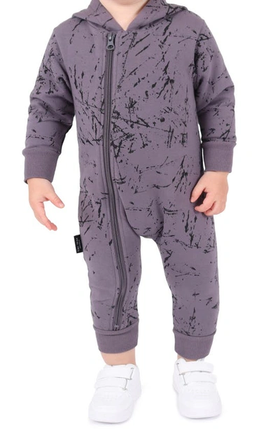 Tiny Tribe Babies' Grunge Print Cotton Hooded Romper In Smoke