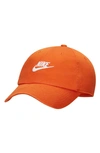 Nike Club Futura Wash Cap In Campfire Orange/ White
