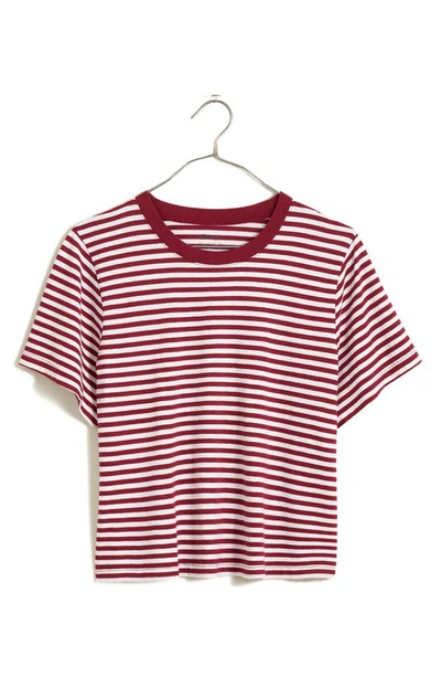 Madewell Softfade Cotton Boxy Crop T-shirt In Mulberry Wine Stripe