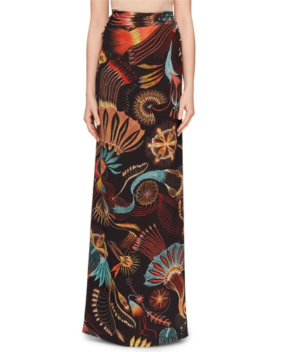 Dries Van Noten Sun-catcher Print Ruched Fishtail Long Skirt