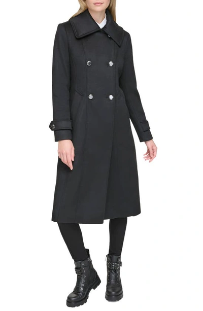 Karl Lagerfeld Wing Collar Wool Blend Peacoat In Black