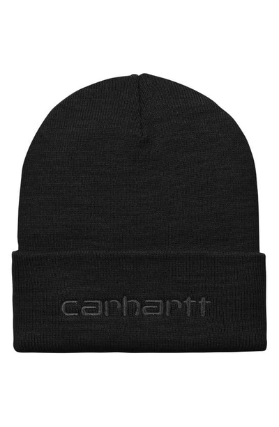 Carhartt Script Logo Cuff Beanie In Black / Black