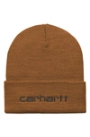 Carhartt Script Logo Cuff Beanie In Deep H Brown / Black