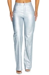 Naked Wardrobe Straight Croc Faux Leather Straight Leg Pants In Silver