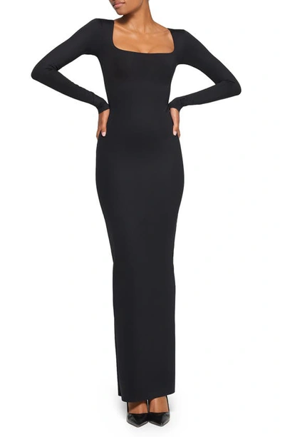 Skims Long Sleeve Body-con Maxi Dress In Onyx