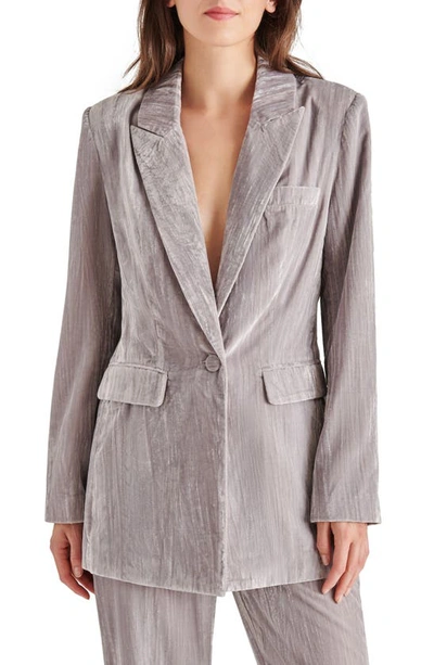 Steve Madden Imann One-button Crushed Velvet Blazer In Silver