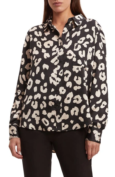 Bardot Classic Leopard Satin Button-up Shirt In Leopard/ Black