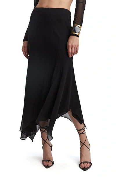 Bardot Suki Handkerchief Hem Georgette Midi Skirt In Black